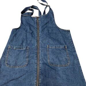 Denim Pinafore Dress with Front Zipper & Pockets